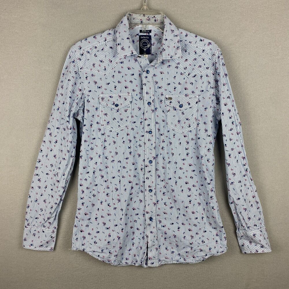 Diesel Women's Small Button Down Shirt Blue White Striped Floral Regular Fit